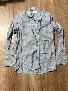 Eton Men's Light Blue and White Checked Dress Shirt
